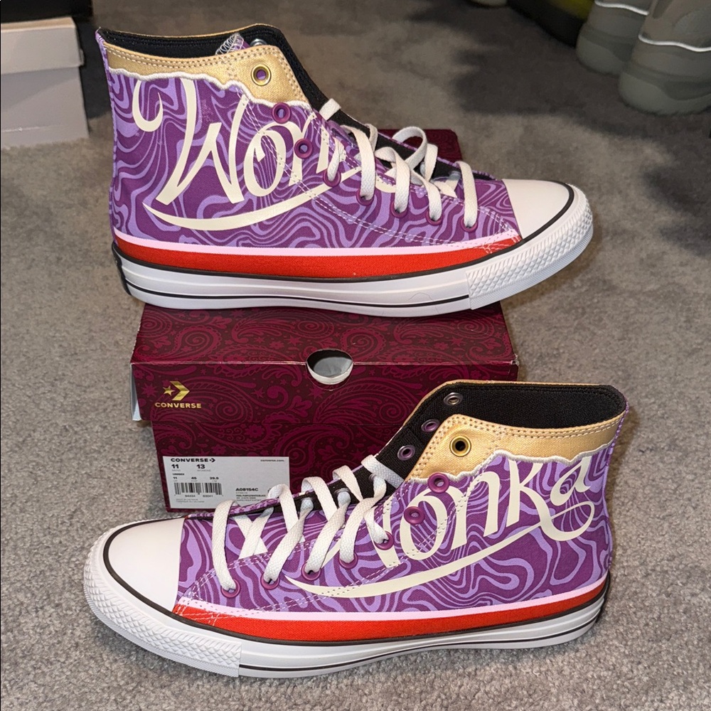 Wonka Converse - Purple & Gold High-Tops - Men’s 11 (Woman’s 13) - (Dead-stock)